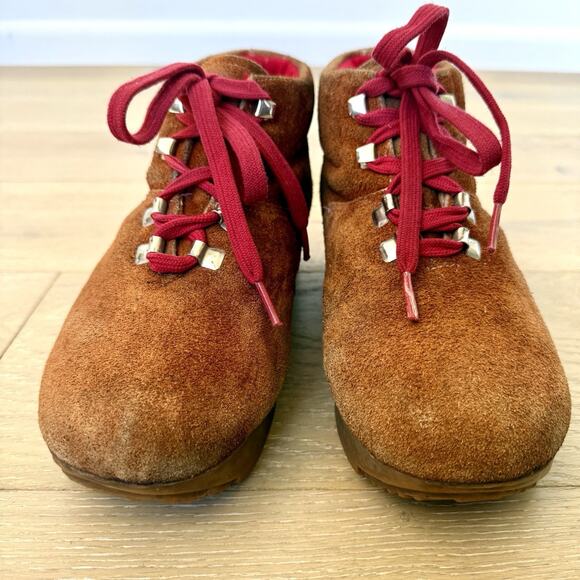 Vintage Brown Suede Hiking Boot red lining gum sole Wedge Lace Up Women 9 - Picture 8 of 10